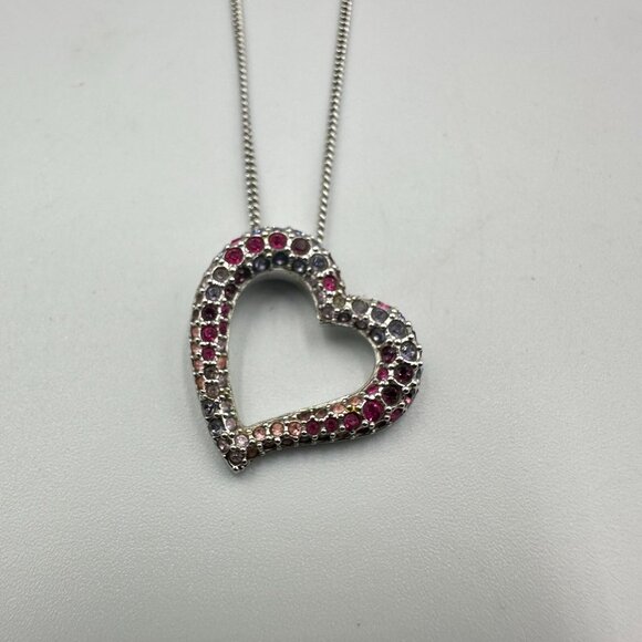 Swarovski Open Heart Pendant Necklace Silver Tone Pavé Crystal Multicolor 18.5" - Picture 3 of 15